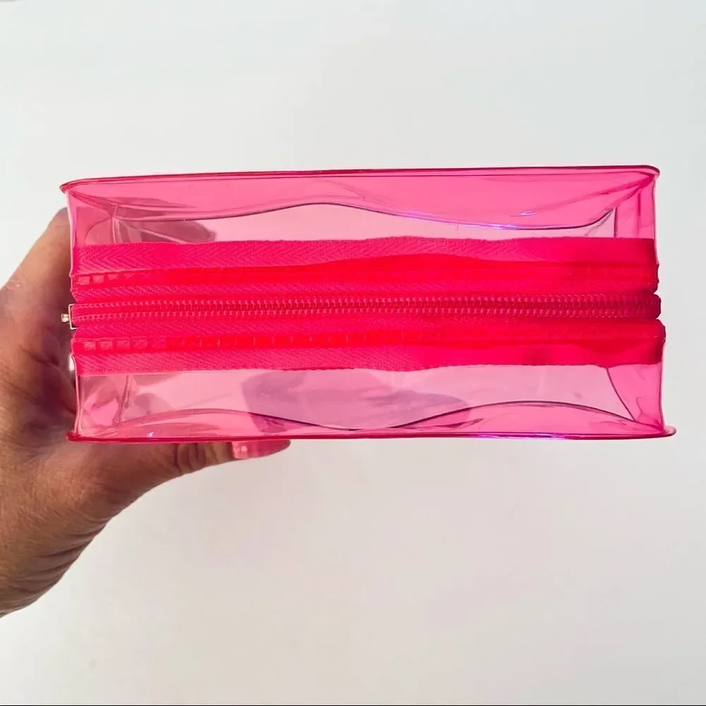 NWT Victoria’s Secret Clear / Pink /Gold Signature Hardware Makeup Zipper Bag